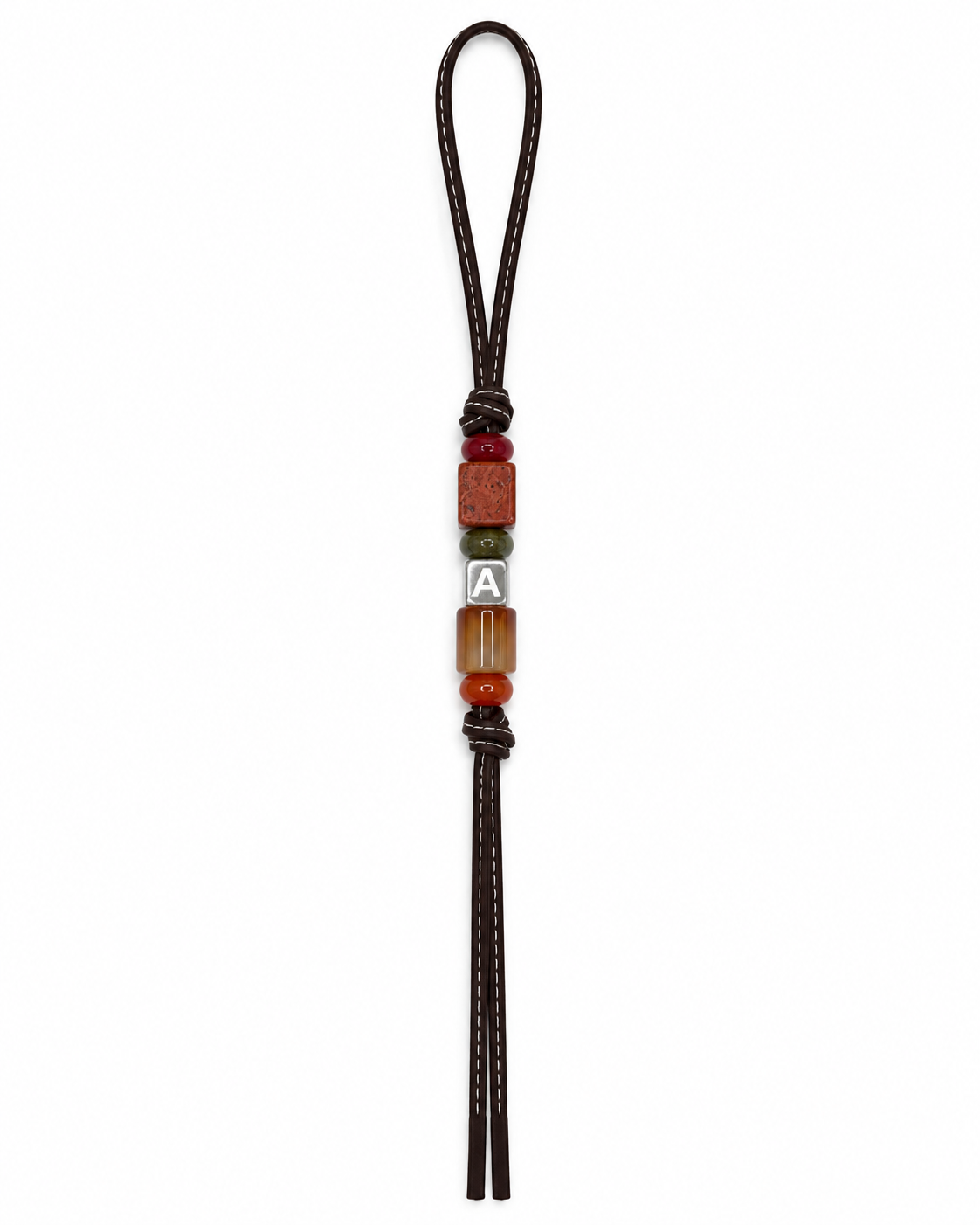 Ember leather bag charm with initial cube by LUMA